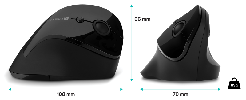 CONNECT IT FOR HEALTH Gloss ergonomická vertikální myš, černá